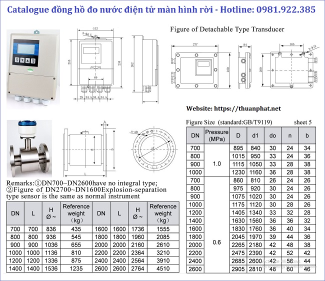 Catalogue đồng hồ đo nước điện tử màn hình rời