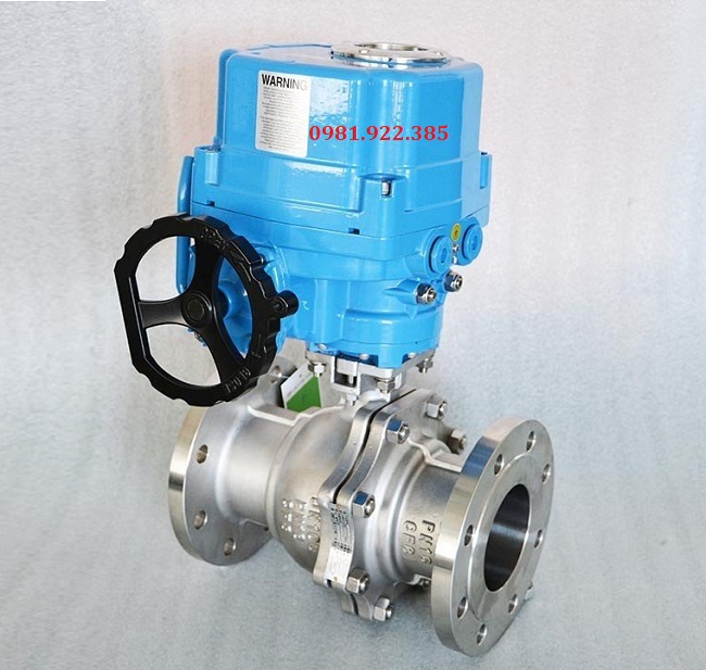 Van bi inox mặt bích điều khiển điện tay quay