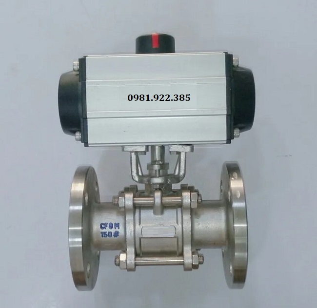 Van bi inox mặt bích điều khiển khí nén tác động đơn