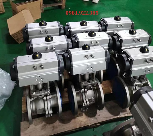 Van bi mặt bích inox điều khiển khí nén