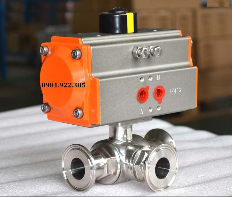 Hình ảnh van bi inox vi sinh điều khiển khí nén