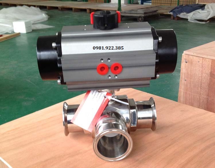 Van bi inox vi sinh 3 ngã điều khiển khí nén