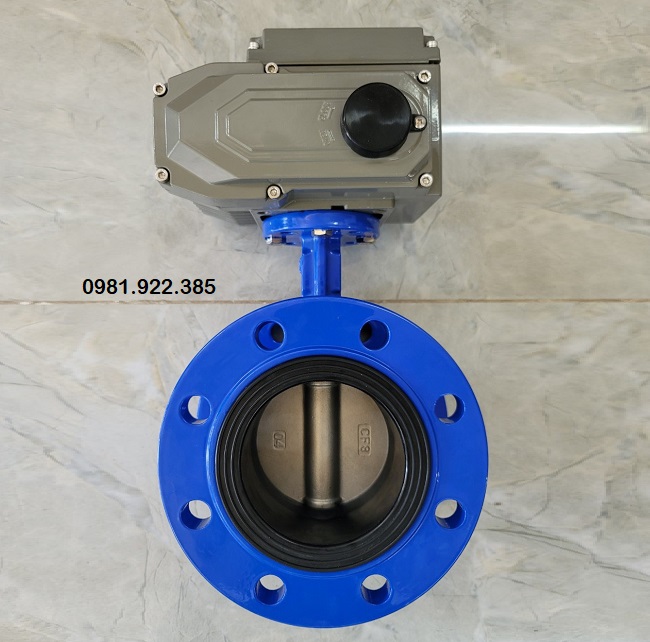 Van bướm mặt bích thân gang cánh inox điều khiển điện