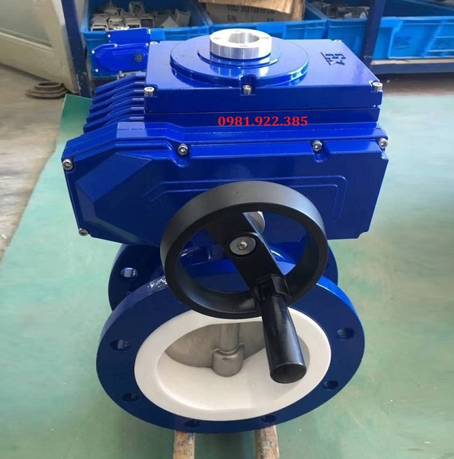 Van bướm bọc Teflon điều khiển điện tay quay
