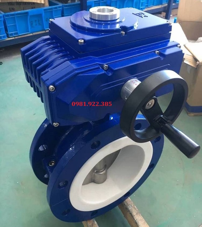 Van bướm bọc Teflon tay quay điều khiển điện