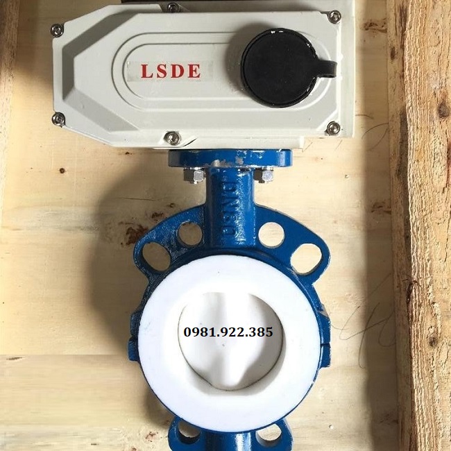 Van bướm gang bọc Teflon điều khiển điện DN100