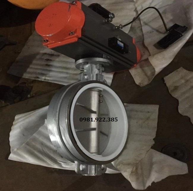 Van bướm inox gioang teflon điều khiển khí nén