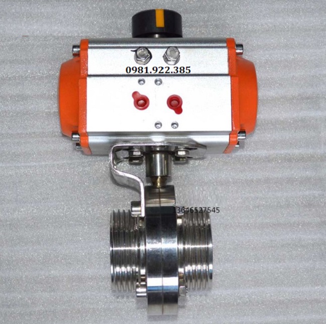 Van bướm inox vi sinh điều khiển khí nén nối ren