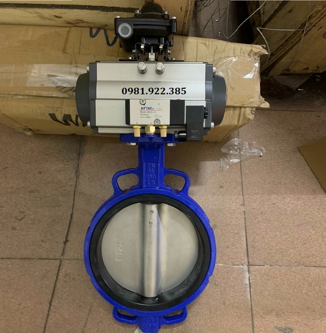 Van bướm thân gang cánh inox điều khiển khí nén DN350