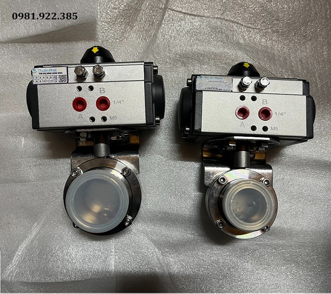 Van bướm vi sinh điều khiển khí nén tác động kép DN40