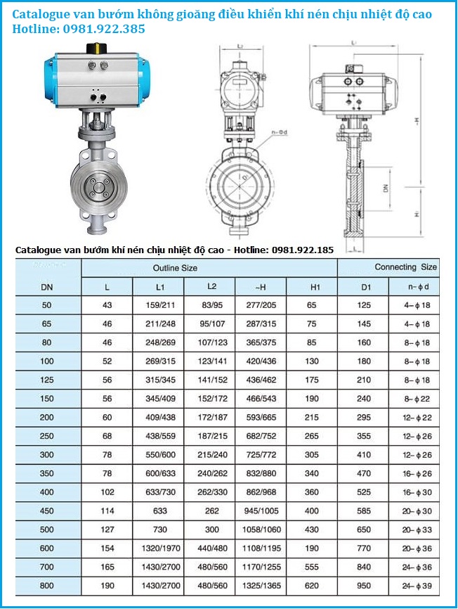 Catalogue van bướm không gioăng điều khiển khí nén 